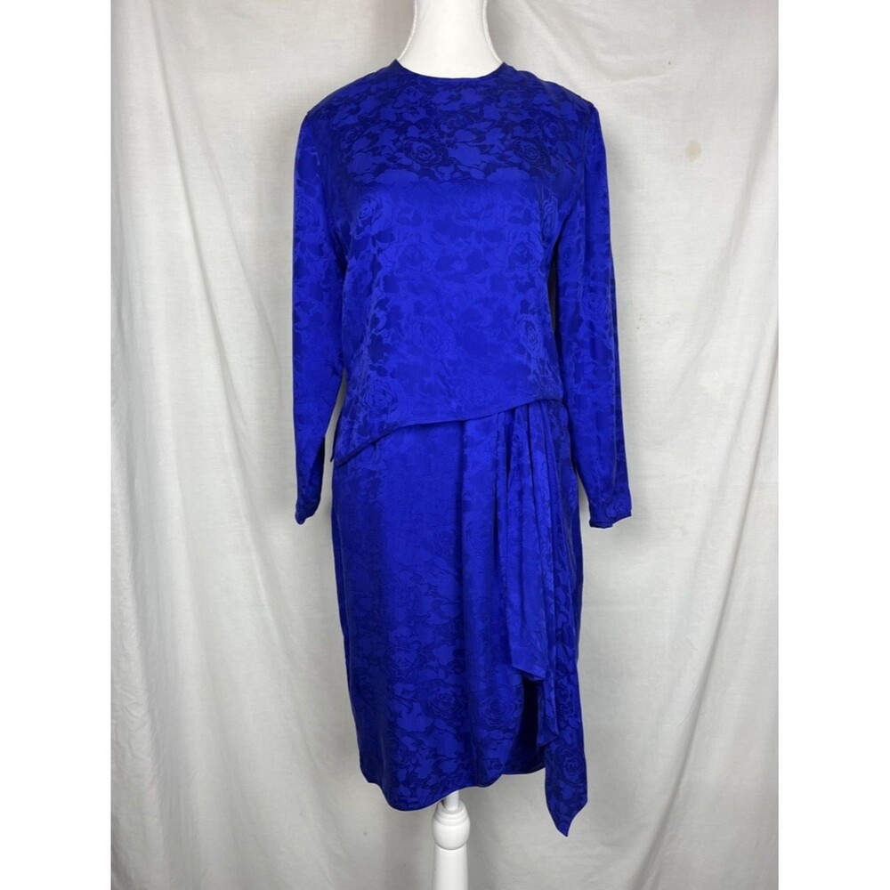 VIntage 1980s Nordstrom Gallery 100% Silk Blue Midi Dress